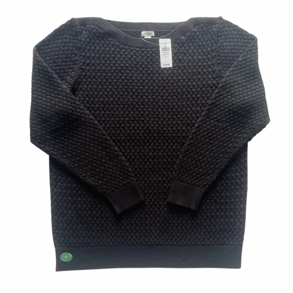 NEW LL Bean Black Basket Weave Pullover Sweater 100% Cotton Size XL Boat Neck - Picture 3 of 16